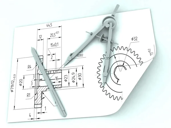 Desenho de compasses e um lápis — Fotografia de Stock