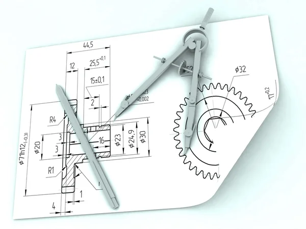 Zirkelzeichnung und Bleistift — Stockfoto