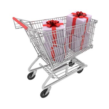 The silvery store cart full of gifts clipart