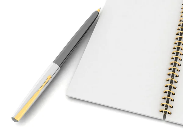 Beyaz arkaplandaki defter ve kalem — Stok fotoğraf