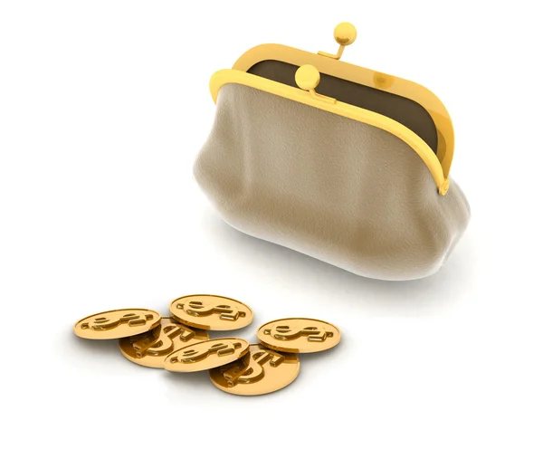 3D an illustration of a purse and money — Stock Photo, Image