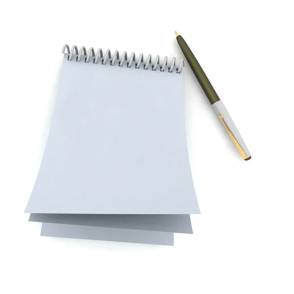 Bloco de notas e caneta sobre um fundo branco — Fotografia de Stock