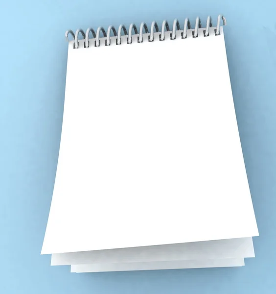 蓝色背景上的空白螺旋笔记本 — 图库照片