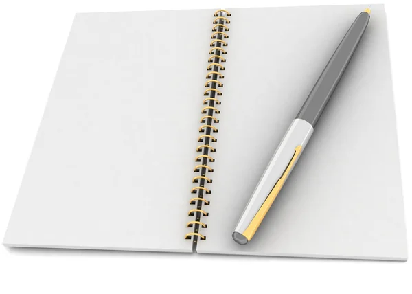 Cuaderno y pluma sobre fondo blanco —  Fotos de Stock