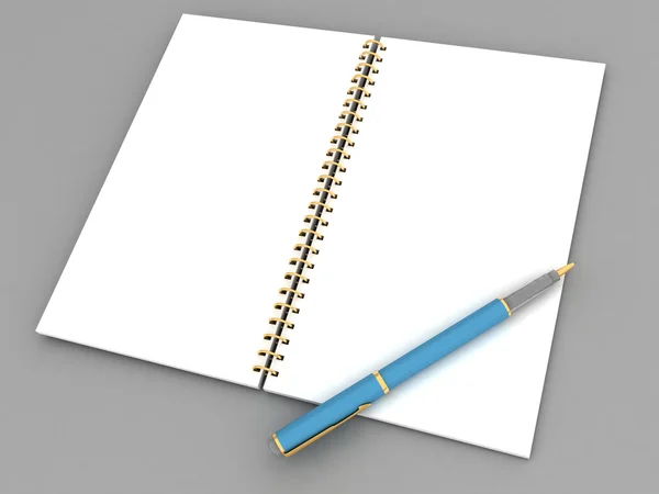 ペンと灰色の背景上のノートブック — ストック写真