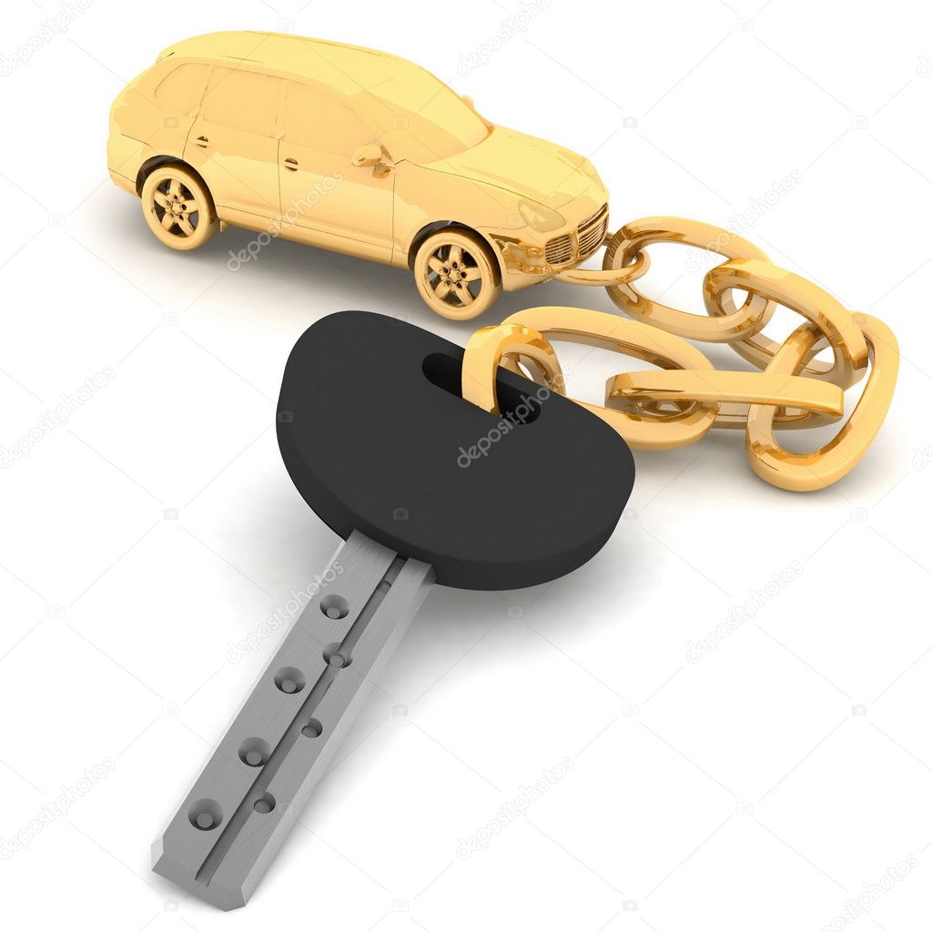Gold pendant on the keys of the car
