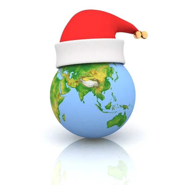 Globe in a christmas cap — Stock Photo, Image