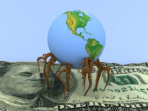 The globe has taken root in dollar — Stock Photo, Image