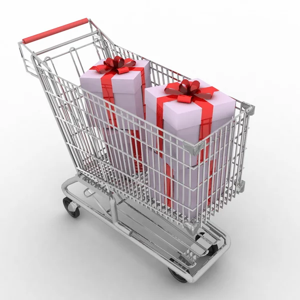 The silvery store cart full of gifts — Stock Photo, Image