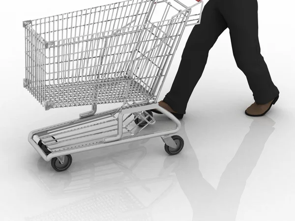 The man rolls empty shopping cart — Stock Photo, Image