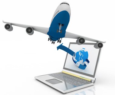 The plane takes off from the laptop monitor clipart