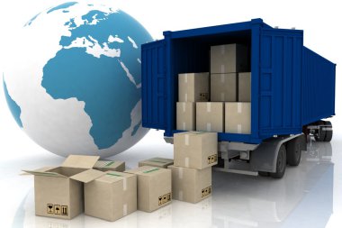 Container of truck with boxes