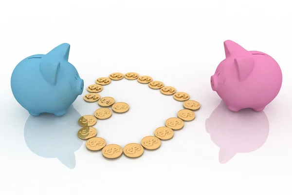 Two piggy-bank with heart from coins — Stock Photo, Image