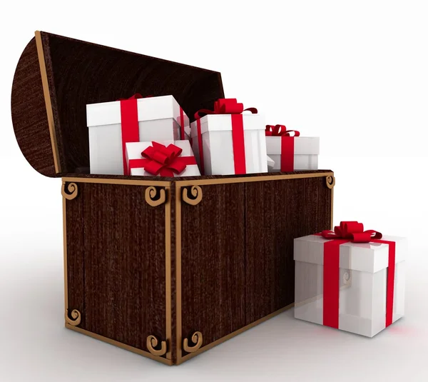 Скарбні скрині з подарунковими коробками — стокове фото