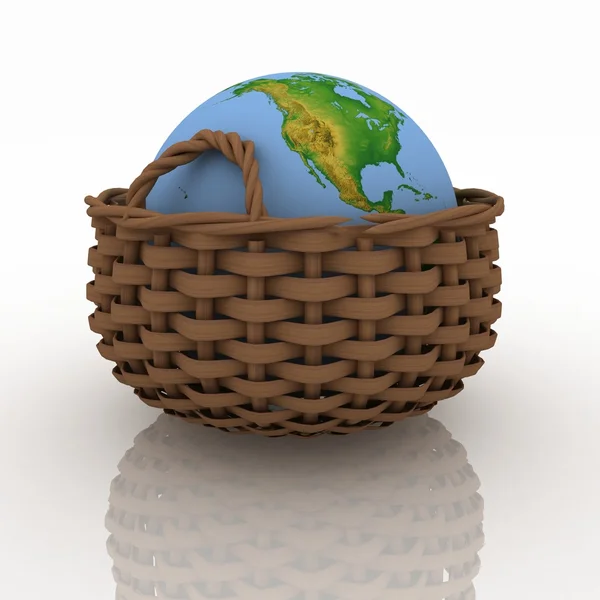 Wicker basket containing a globe — Stock Photo, Image