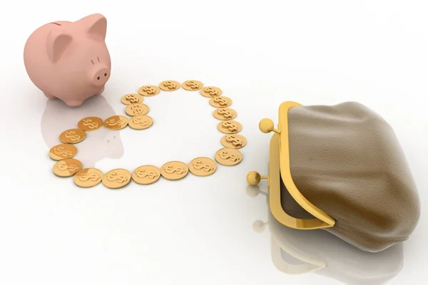 Heart from chinks and piggy bank — Stock Photo, Image