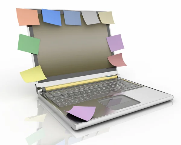 Laptop com notas de lembrete — Fotografia de Stock
