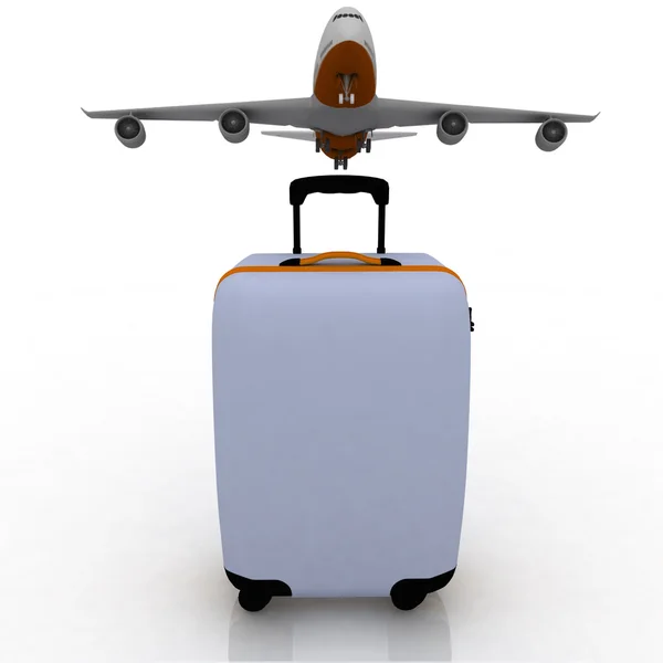 Vliegtuig en koffer — Stockfoto