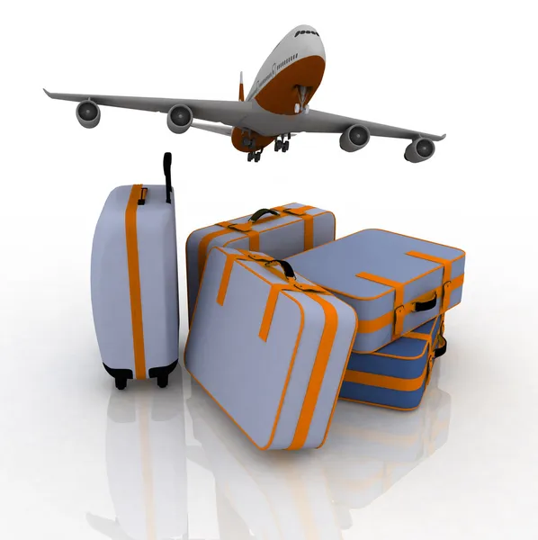 Авиалайнер и чемоданы — стоковое фото
