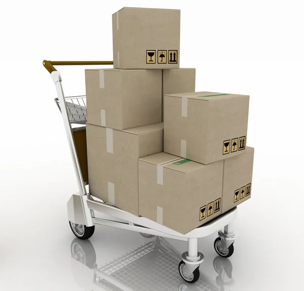 Ruční vozík s kartonovými krabicemi — Stock fotografie