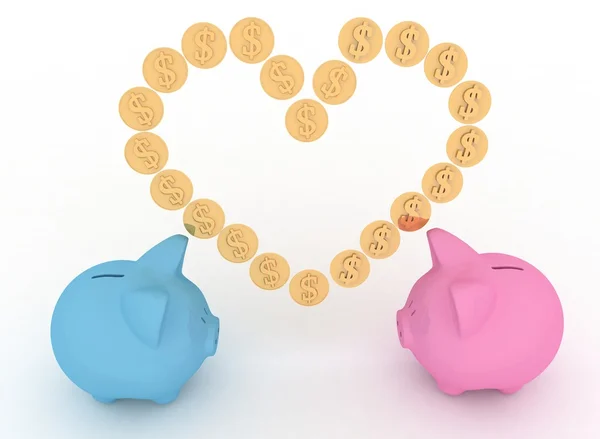 Two piggy-bank with heart — Stock Photo, Image