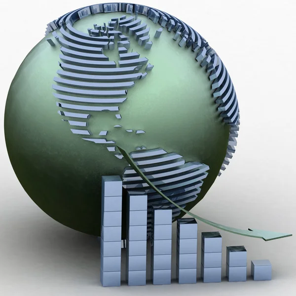 Abaixando o gráfico com um ponteiro em um fundo um globo — Fotografia de Stock