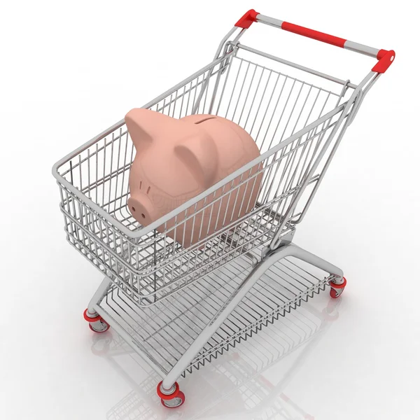 Sparschwein im Einkaufswagen — Stockfoto