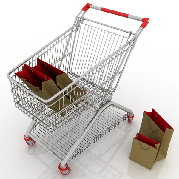 Winkelwagen en shopping tassen — Stockfoto