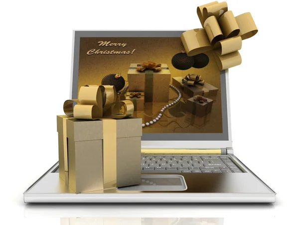 Laptop and gifts — Stock Photo, Image