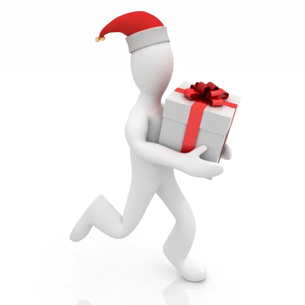 3D man with holding a gift box — Stock Photo, Image