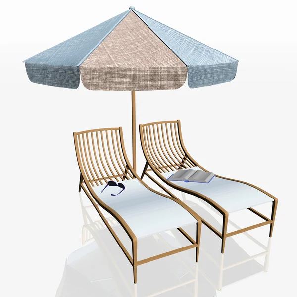 Two beach chairs and umbrella — Stock Photo, Image
