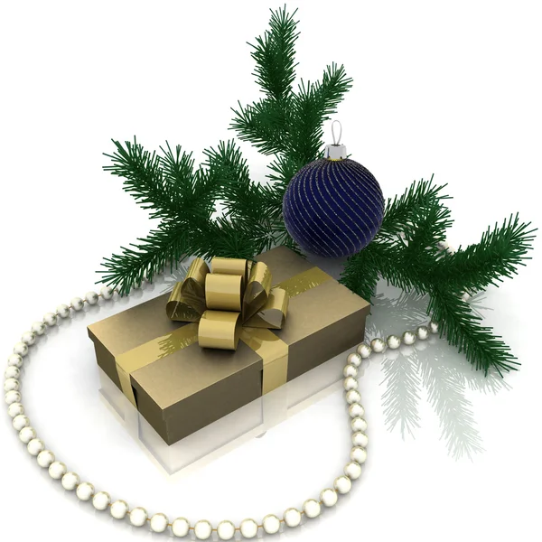De gift van Kerstmis met tak firtree — Stockfoto