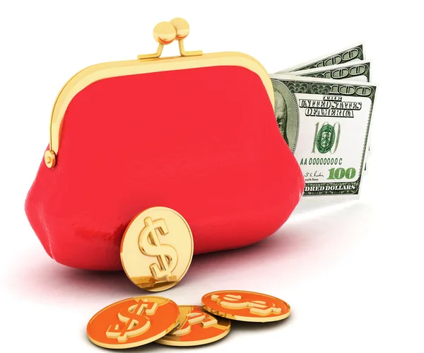 3d illustration of a purse and money — Stock Photo, Image