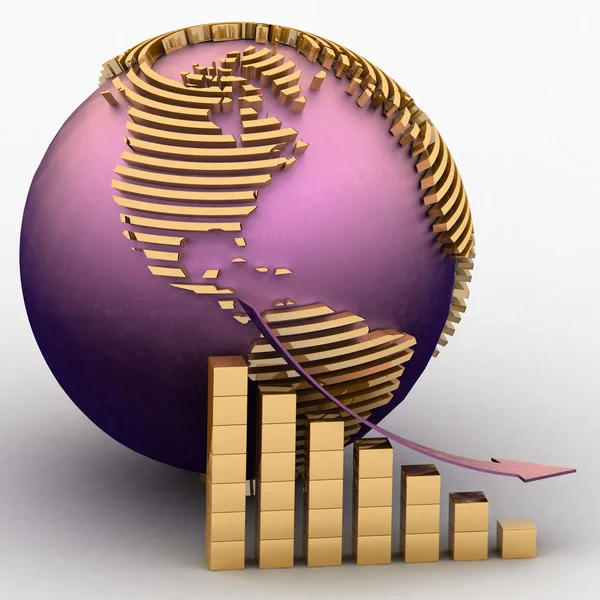 Lowering chart with a pointer on a background a globe — Stock Photo, Image
