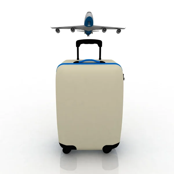 Авиалайнер и чемодан — стоковое фото
