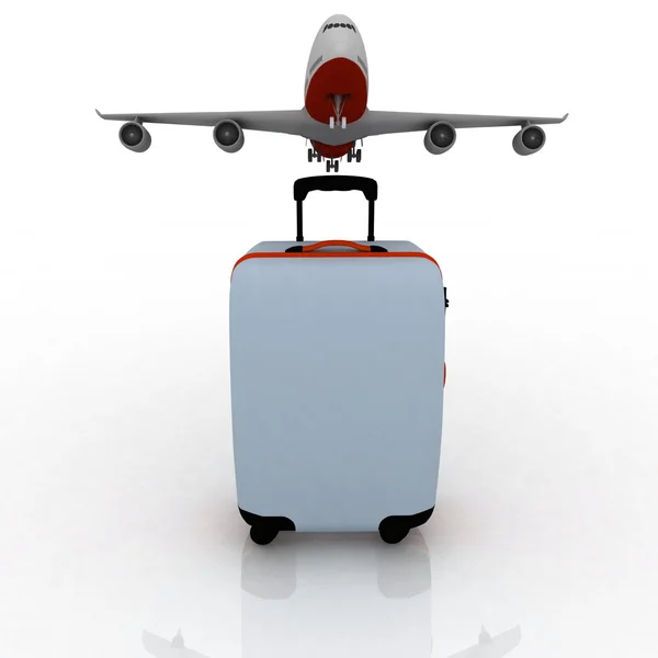 Dopravní letadlo a kufr — Stock fotografie