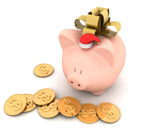 Piggy bank with a bow — Stock Photo, Image