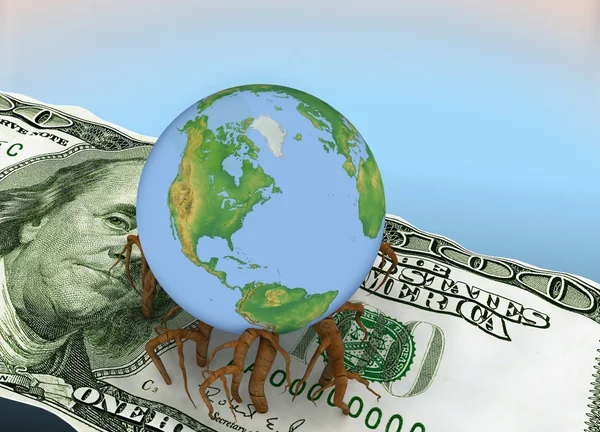 Земной шар прорастил корни в доллар — стоковое фото