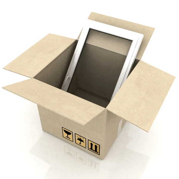 Lepenkové krabice s plastová okna — Stock fotografie