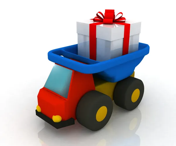 Camión de juguete conduce un regalo — Foto de Stock