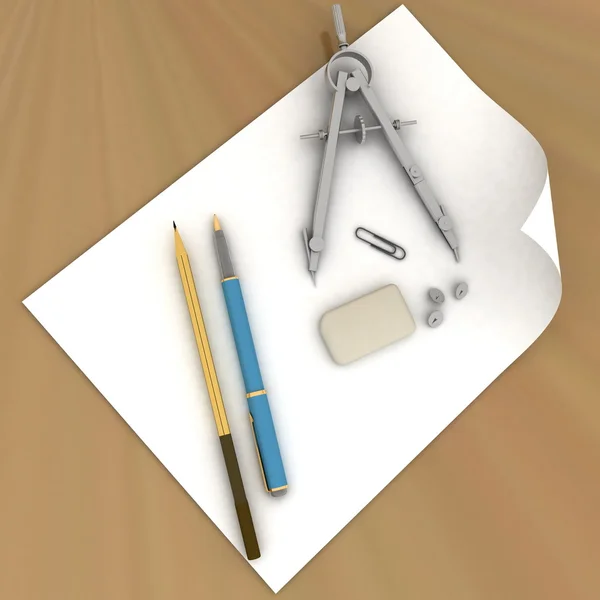 Стрічка, олівець і циркуль — стокове фото