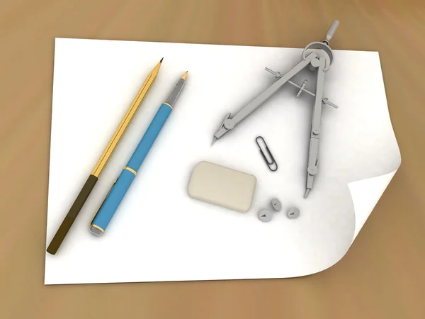 Fascia, matita e bussole — Foto Stock