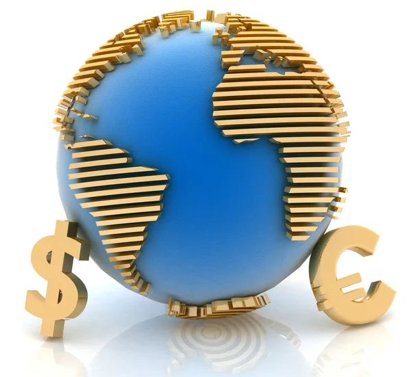 Globe with gold currency symbols — Stock Photo, Image