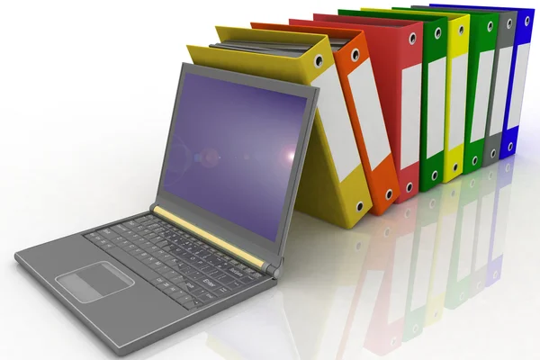 Kolorowe foldery przy nowoczesny laptop — Zdjęcie stockowe