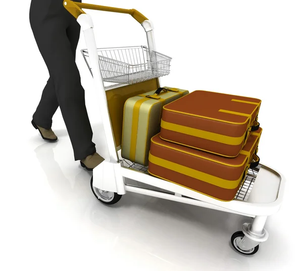 Homem rola carrinho leve com bagagem — Fotografia de Stock