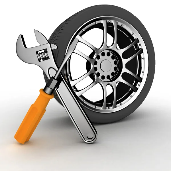 Roda e ferramentas — Fotografia de Stock