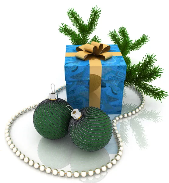 Christmas gift with branch fir-tree — Stock Photo, Image