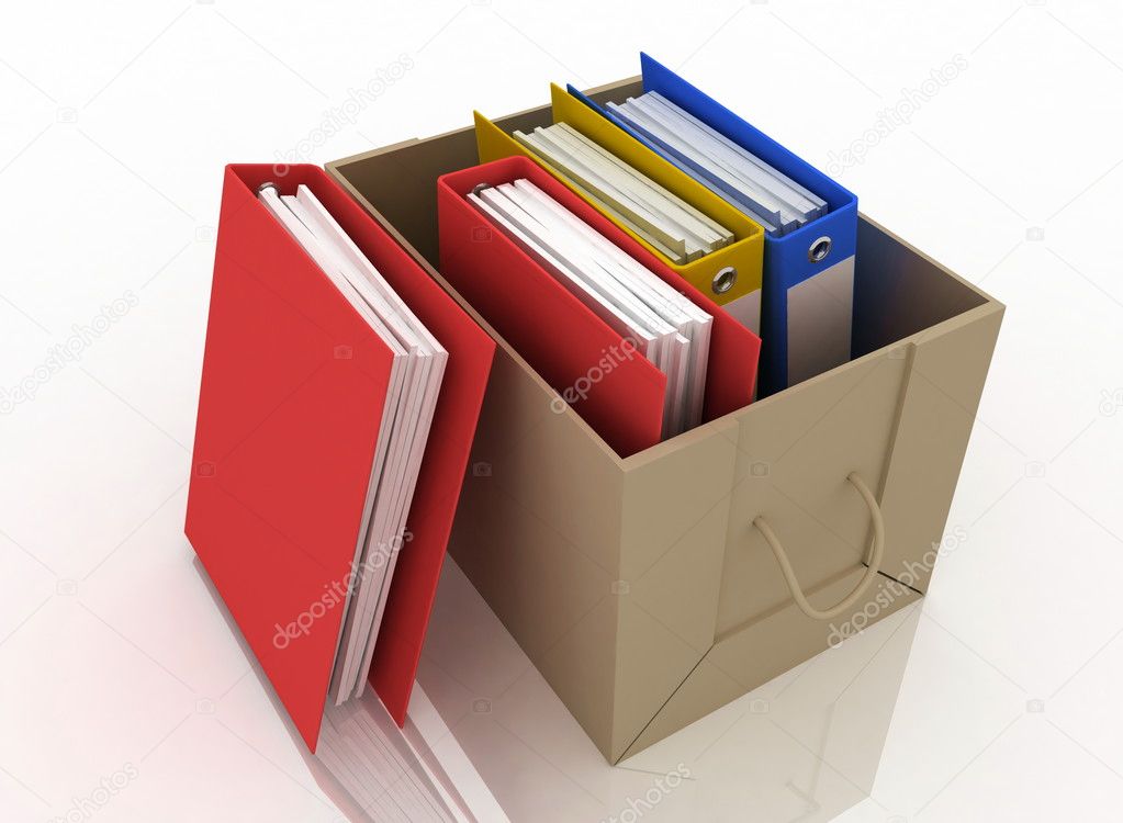 Office folders in cardboard box