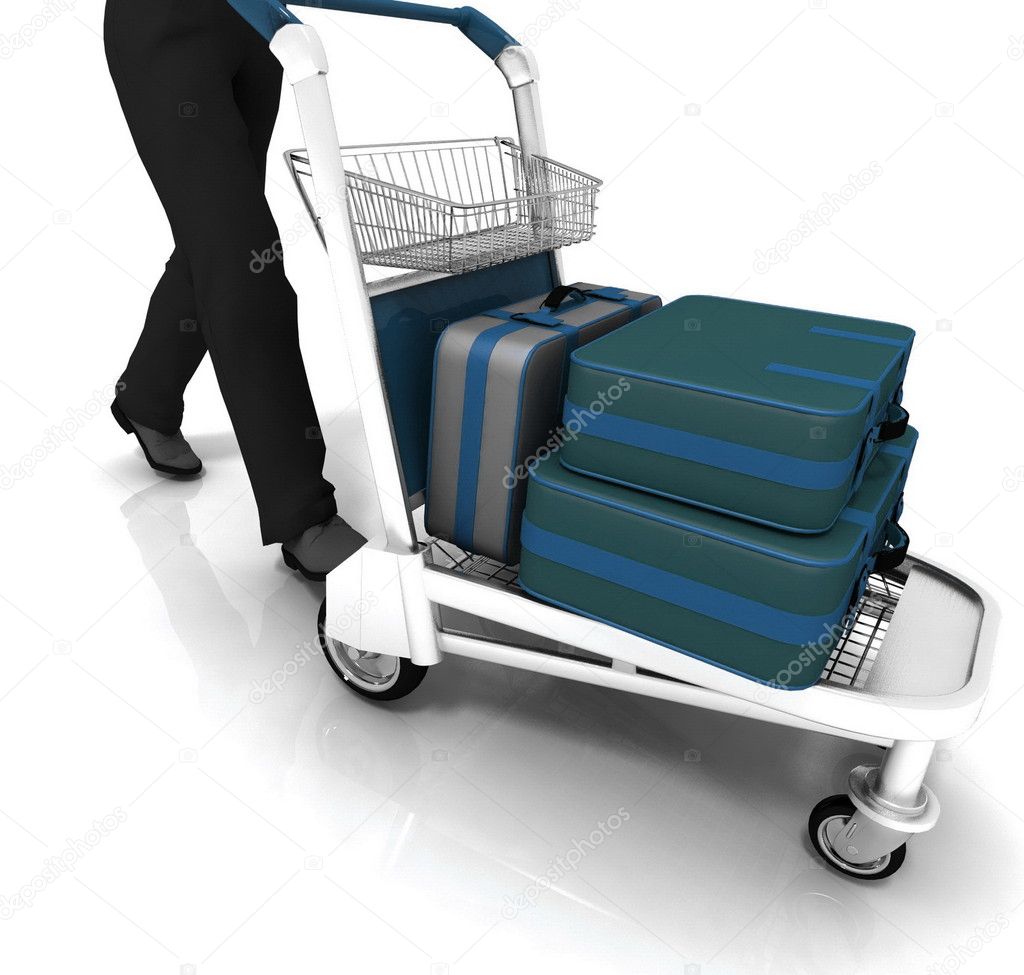 Man rolls light cart with luggage