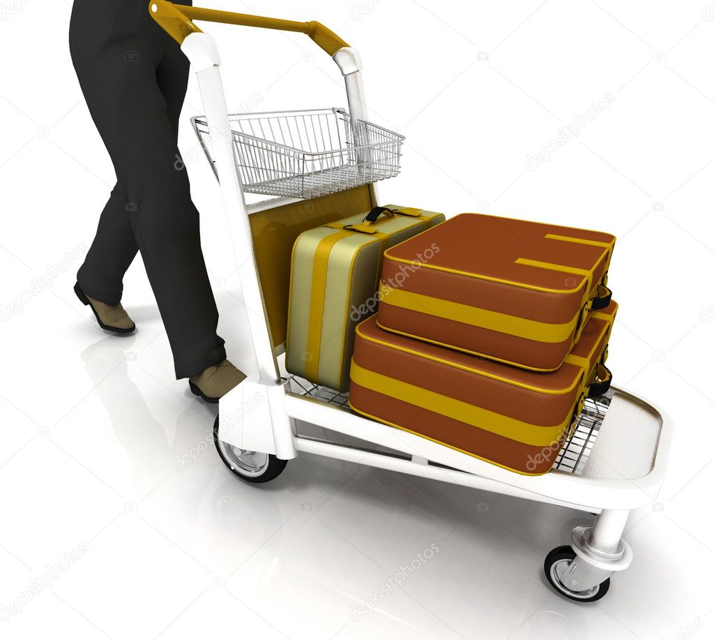 Man rolls light cart with luggage